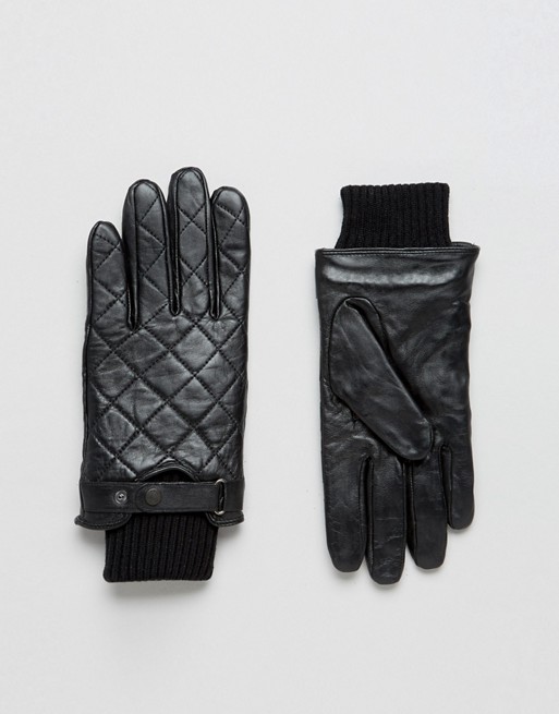 Qulited Leather Gloves In Black